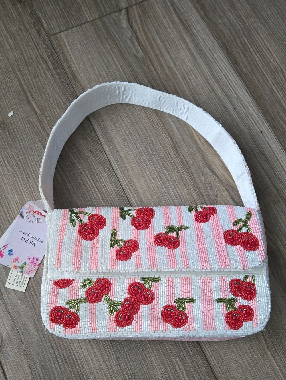 Viral Beaded Cherry Striped Bag